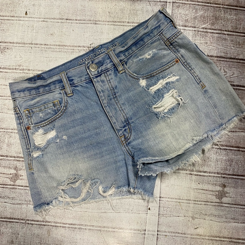 American Eagle Outfitters Blue Jean Shorts Distressed Frayed Hem